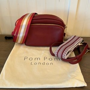 Pom Pom London NEW red pebble leather with 3 different straps
